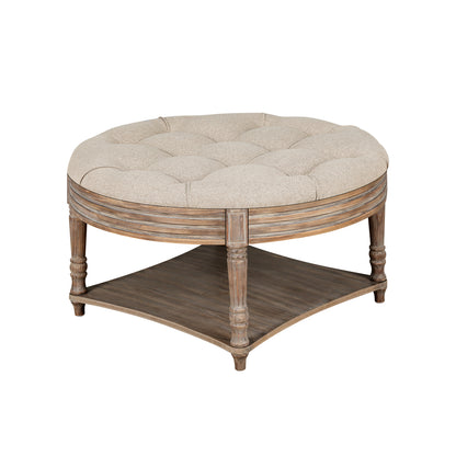 Large Round Waterproof Ottoman Upholstered Coffee Table ,Linen