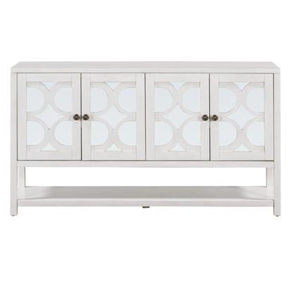 Retro Console Table/Storage Cabinet/Sideboard with Mirrored Doors,White