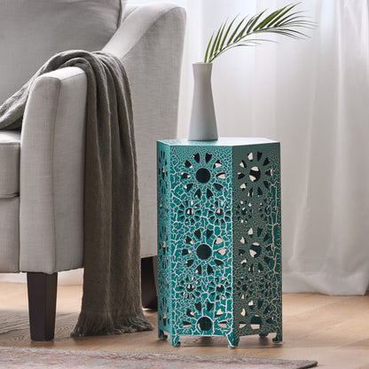 12" Hexagonal side table ,iron-cut design, Teal Color