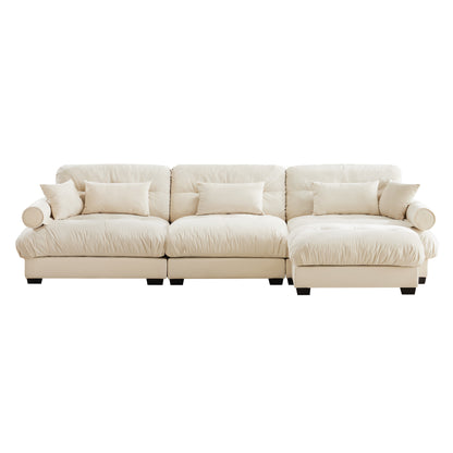 130inch L-Shaped Velvet Sectional Sofa with Ottoman,Cream