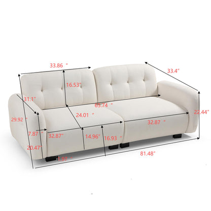 81.48" Modern Sofa Couch,3-Seater Teddy Sofa, White