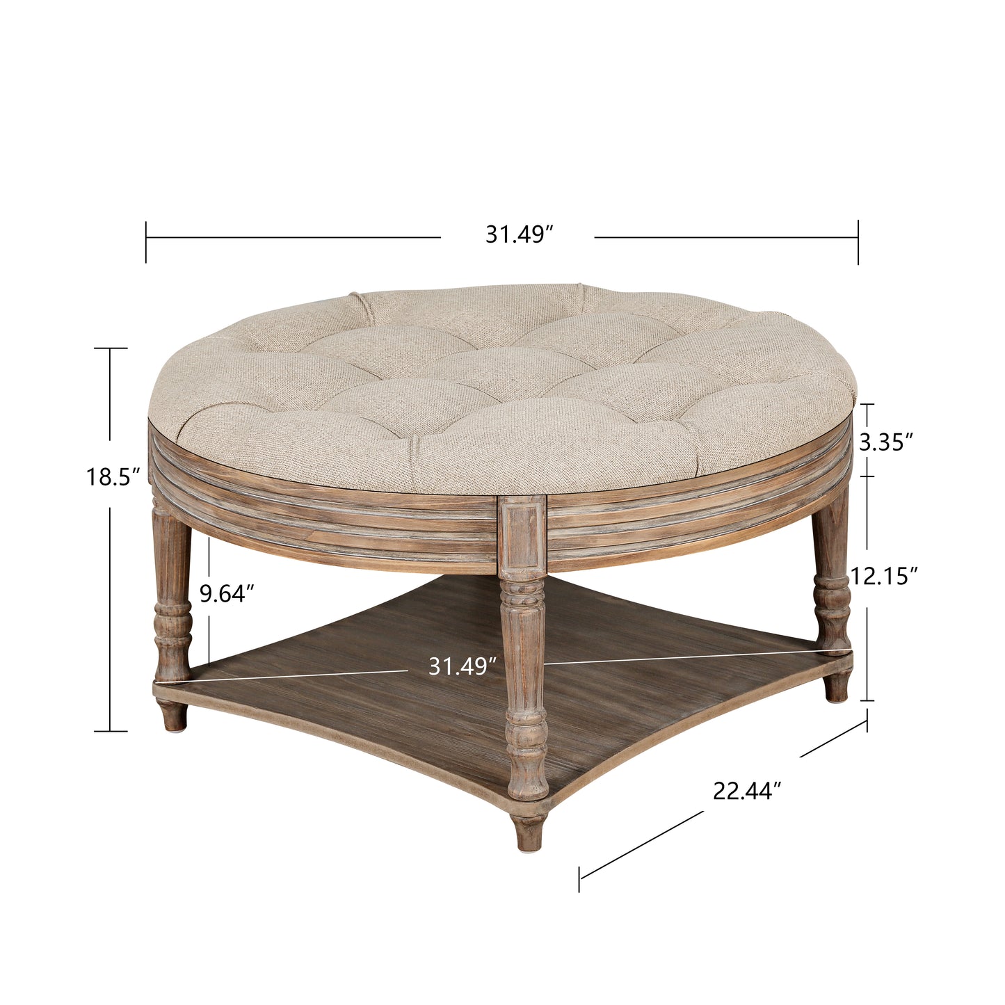 Large Round Waterproof Ottoman Upholstered Coffee Table ,Linen