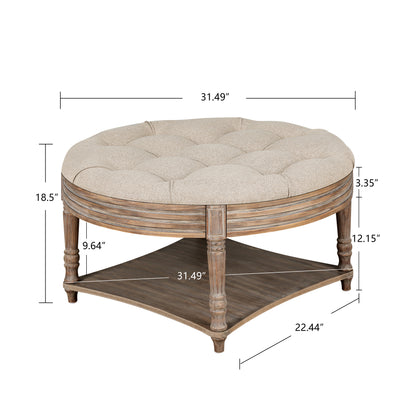 Large Round Waterproof Ottoman Upholstered Coffee Table ,Linen