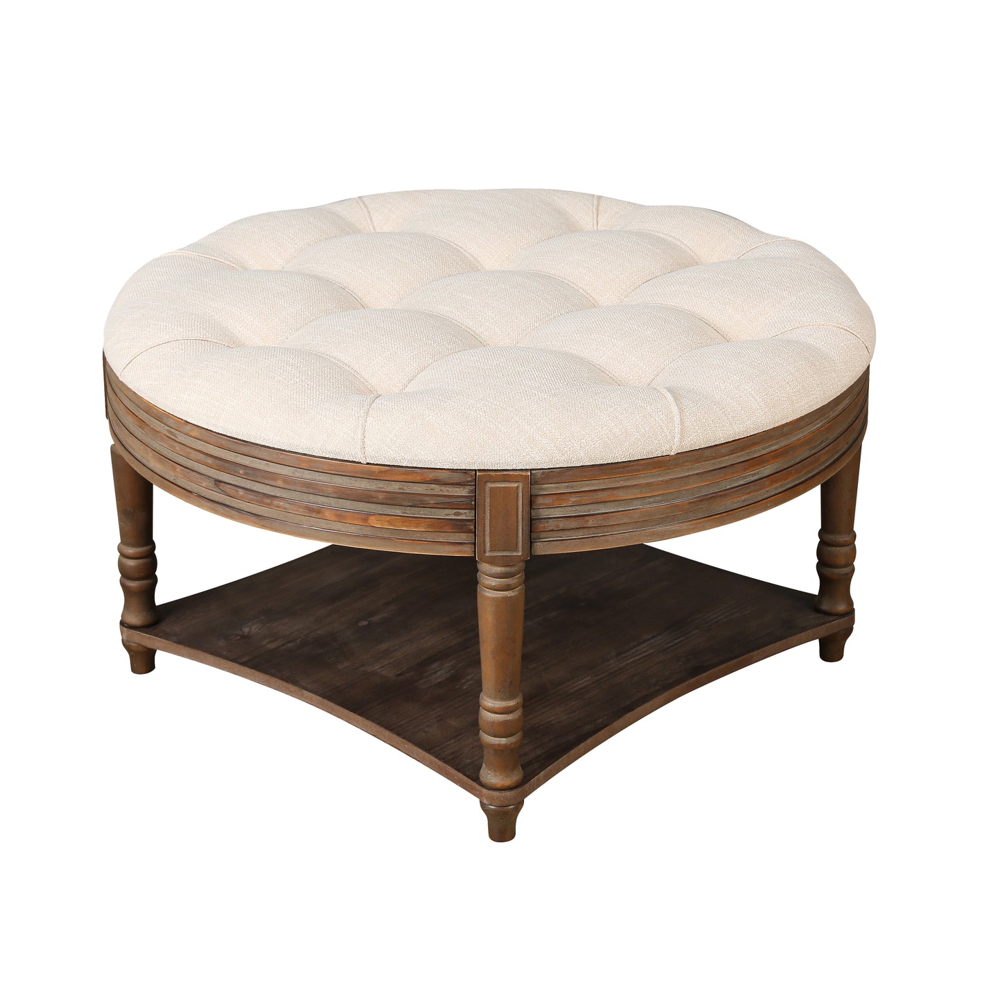 Large Round Waterproof Ottoman Upholstered Coffee Table ,Warm White