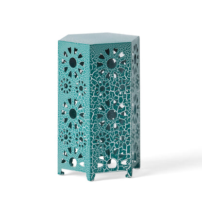 12" Hexagonal side table ,iron-cut design, Teal Color