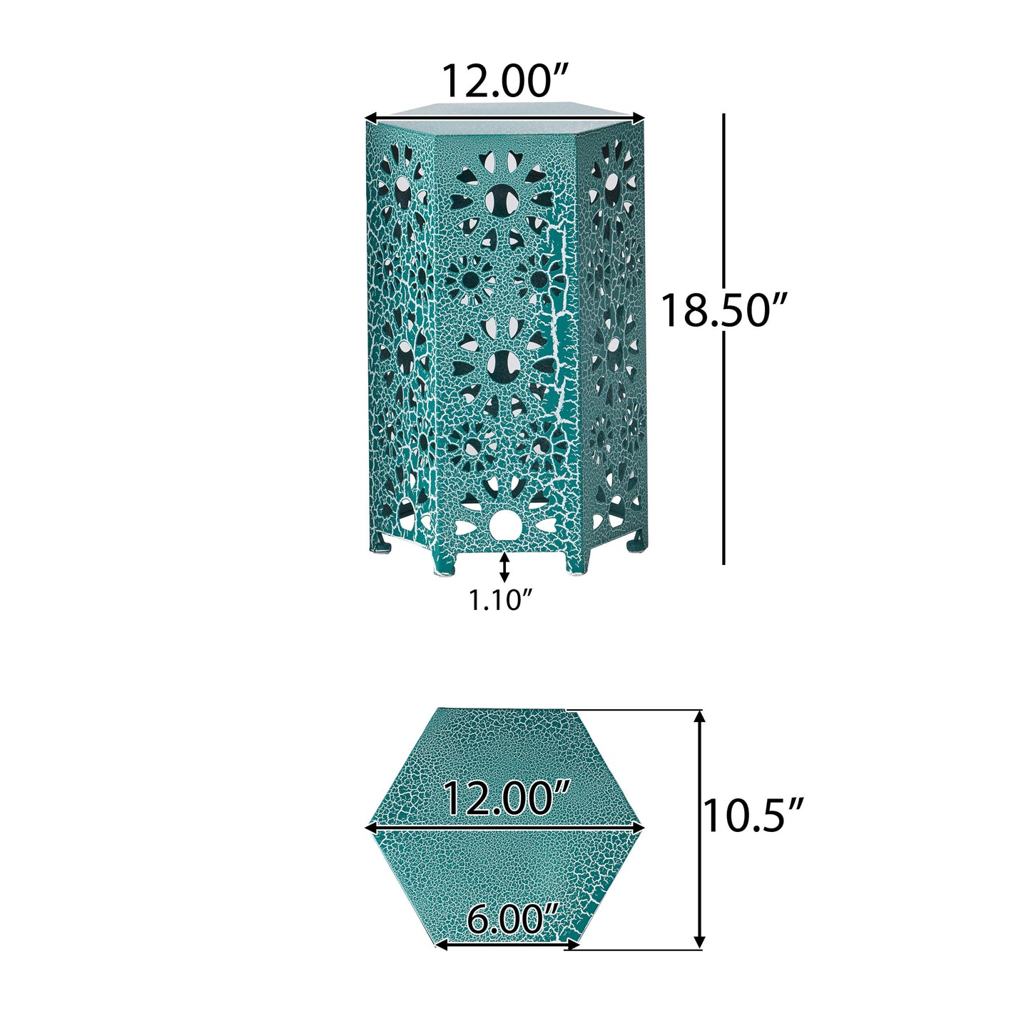 12" Hexagonal side table ,iron-cut design, Teal Color