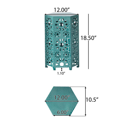 12" Hexagonal side table ,iron-cut design, Teal Color