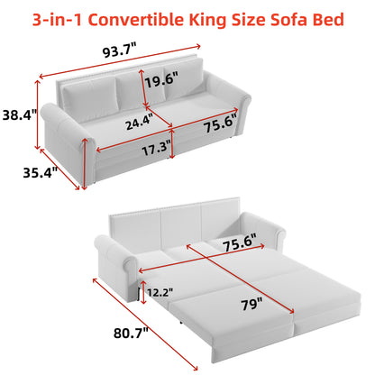 93.7" King Pull Out Sofa Bed, 3-in-1 Velvet, Dark Grey