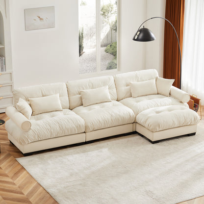 130inch L-Shaped Velvet Sectional Sofa with Ottoman,Cream