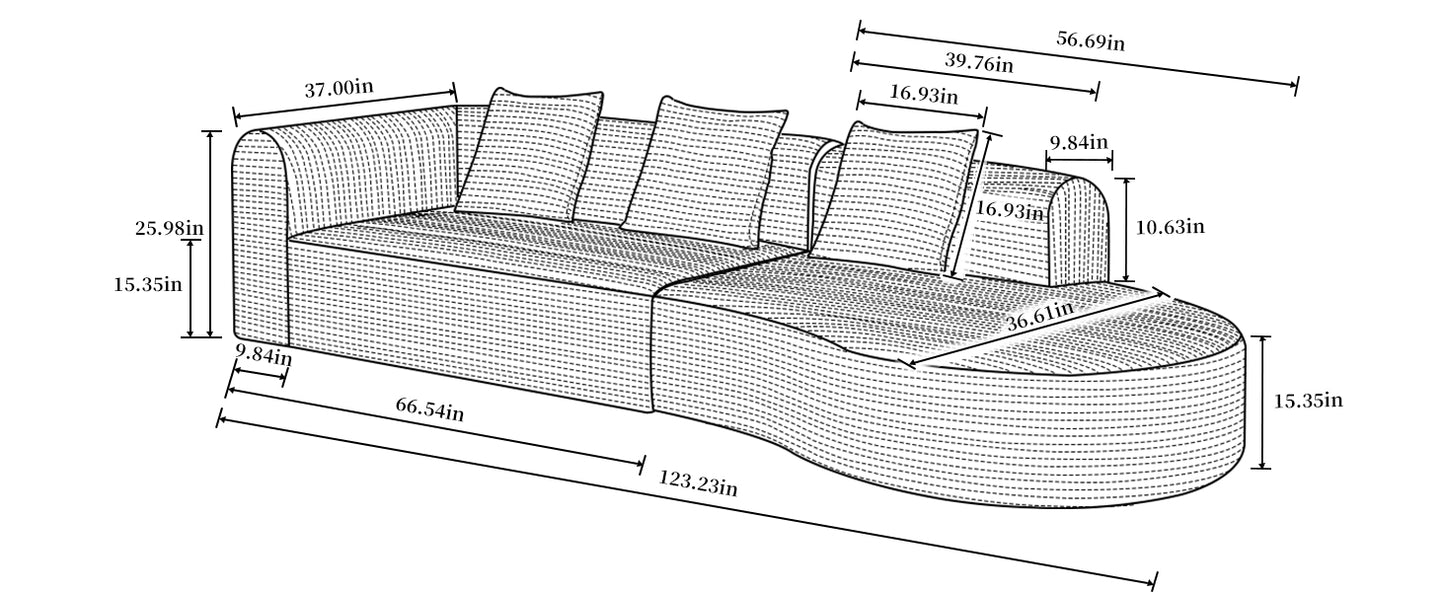 123inch extra large deep modular sofa, cloud sofa,4-Seater,White