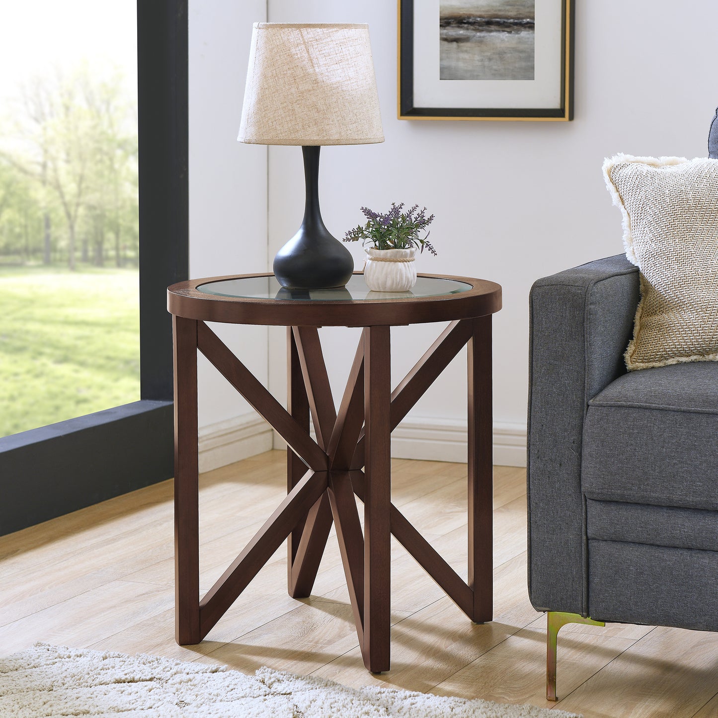 Modern  glass coffee table, Cherry