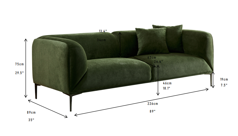 89inch loverseater couch,Soft, modern design Sofa,Green