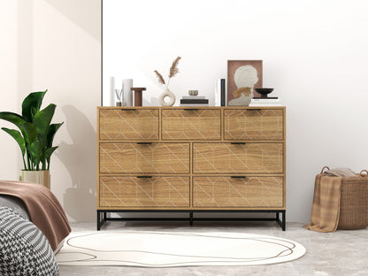 Modern 7 Drawer Dresser Wood Cabinet, Walnut