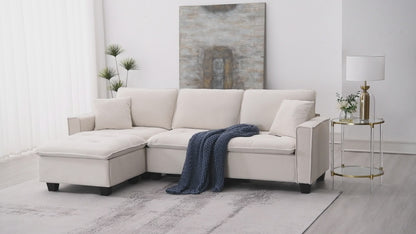 100*59" Modern Convertible Sectional Sofa,L-shaped ,Beige